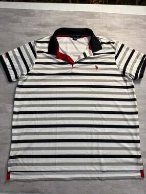 U.S. Polo Assn. Men's XL Striped Performance Polo T-Shirt White Black Grey